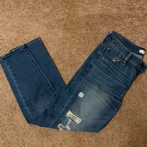 Abercrombie & Fitch Dark Wash Distressed Straight Leg Mid-Rise Jeans